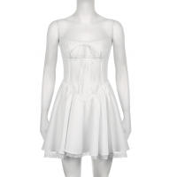 Vestido Mini A-Line De Encaje IAMHOTTY Blanco Sin Mangas Estilo Coquette Elegante Y Dulce Para Fiesta Y Vacaciones Traje De Corset Con Panel De Encaje - details 18