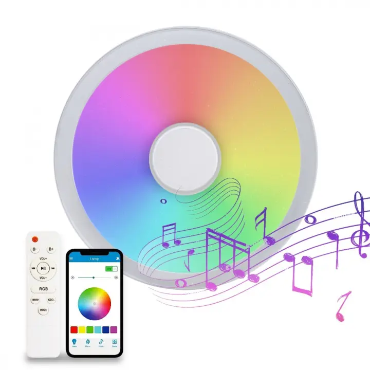 ONSSI Plafon con altavoz LED 36W,Lámpara de Techo CCT RGB con Altavoz Bluetooth Ø500mm,APP + Mando a Distancia - 1