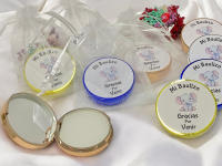 Lote 10 Bálsamos Labiales con espejo y aroma a Vainilla en bolsa de regalo de organza - Regalos para Invitados de Bautizo - details 1