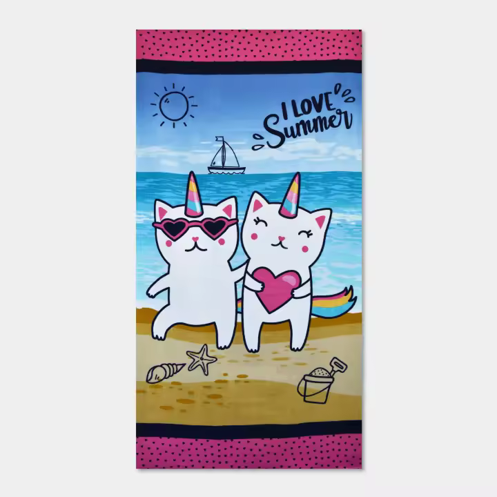 Toalla playa infantil Gatos Unicornio secado rápido 70x 140 cms. 100% poliéster. Diseño exclusivo - 1
