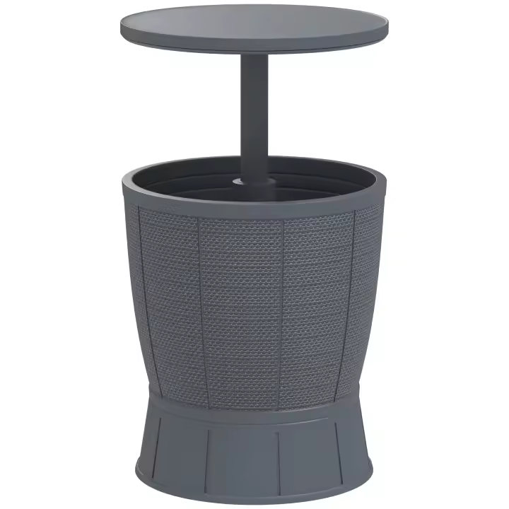 Outsunny Mesa Nevera para Exterior 41 L 3 en 1 Cool Bar Mesa Auxiliar con Altura Ajustable 58-84 cm Cubo de Hielo Tapa Superior Elevable para Fiesta Piscina Jardín Patio Gris - 1