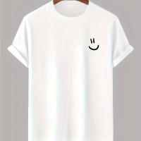 Camiseta De Algodón Para Hombre 2024 Con Impresión De Rostro Sonriente Moda Casual Manga Corta Cuello Redondo Ropa De Exterior - details 2