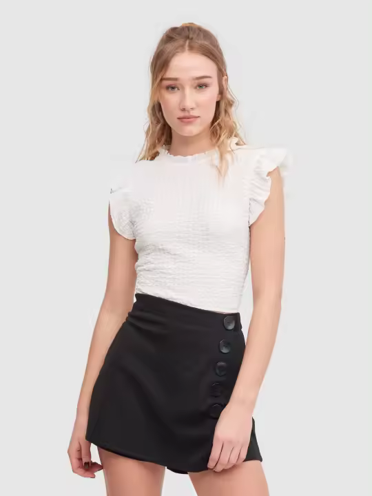 Falda pantalón negra con botones decorativos y cierre de cremallera trasera INSIDE - 1