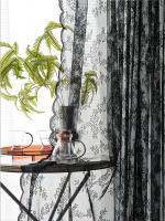 Cortina De Encaje Bordado Negro Con Patrón De Rosas 1 Panel Transparente Para Decoración Del Hogar Cortina Transparente De Poliéster Ligera Para Ventanas - details 2