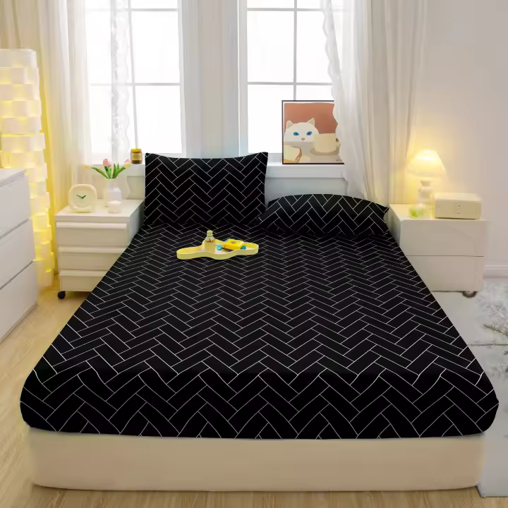 Sábana Ajustable Moderna Y Sencilla Con Patrón Geométrico Y Acabado Mate Para Dormitorio Sin Incluir Fundas De Almohada Material 100% Poliéster - 1