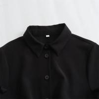 MSNOLOA Vestido Mini De Verano Para Mujer Estilo Casual Cuello Polo Manga Corta Decoración De Botones Silueta Plisada Polyester - details 3