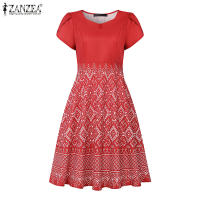 ZANZEA Vestido Elegante Para Mujer Con Estampado Étnico Manga Flor De Pétalo Cuello Cuadrado A-Line Longitud De Rodilla Vestidos De Fiesta Verano - details 5