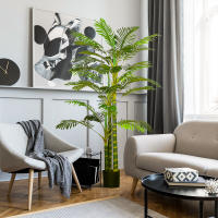 HOMCOM Planta Artificial Palmera Areca Grande 190 cm con Maceta y 30 Hojas Decoración para Interior y Exterior Salón Oficina Balcón Ø19,5x190 cm Verde - details 1