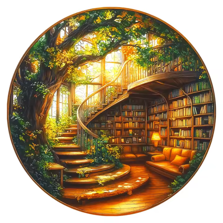 Rompecabezas De Madera Fantasy Tree Serie - Biblioteca - Decoración Para El Hogar - Regalos De Cumpleaños O Graduación Para Adultos - 1