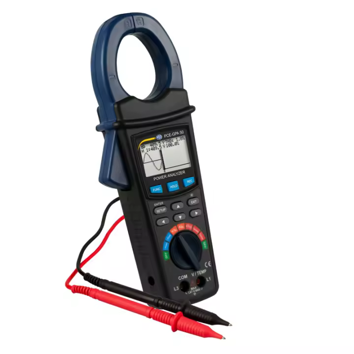 PCE Instruments Pinza amperimétrica hasta 2000 A / Medición TRMS / Medición de potencia / Analizador de armónicos / Indicación gráfica con iluminación de fondo / Memoria / Funciona con red eléctrica y pilas PCE-GPA 50 - 1