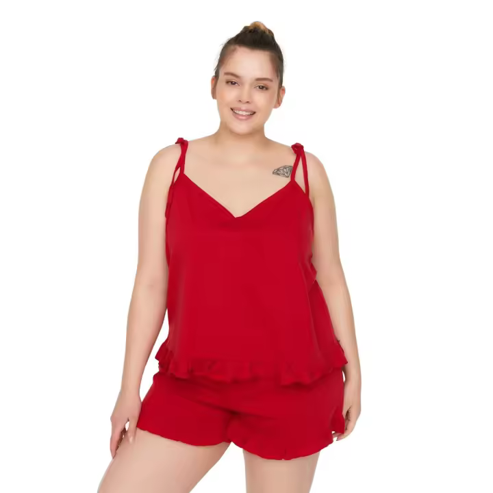 Trendyol Lilac Strap Knitted Ruffle Detailed Shorts Pajama Set Tbbss22Pt0564 - 1