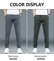 Pantalones Casuales Para Hombre De Seda Helada Verano Negro Gris Delgados Negocios Casual Elasticidad Transpirables Rectos Deportivos - details 1