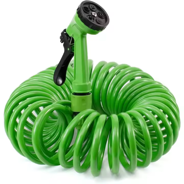 Manguera Flexible de 7,5/10/15 M para Jardín, Manguera extensible en Espiral, Manguera with Pistola de Pulverización Con 7 Funcones de Riego, Color Verde, Manguera de Agua Riego Jardín, Terraza, jardín, Balcón - 1