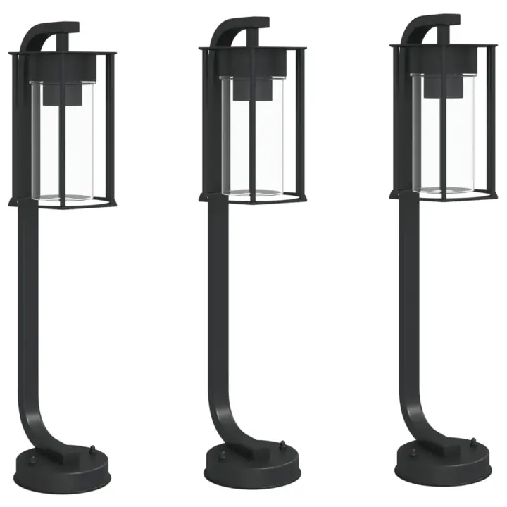 vidaXL Lámparas de suelo de exterior (3 unidades) acero inoxidable negro Dimensiones 60 cm, 100 cm - 1