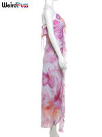 Vestido De Fiesta Para Mujer Verano Sin Espalda Con Encaje Y Tirantes Estampado De Flores Irregular Tassel Bandage Slim - details 5