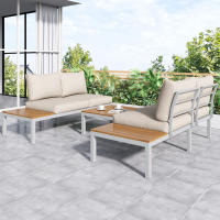 Juego de tumbonas de Jardín, Marco de Maple galvanizado, (2 asientos dos, 2 mesas auxiliares, 1 Mesa), encimera de Madera de Acacia, cubierta de Tela para respaldo, beige - details 4