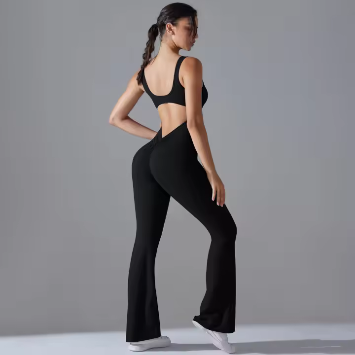2025 Nueva Belleza ck Ropa de Entrenamiento Deportivo de Elevación de Melacotton de Una Pieza Pantalones Acampanados Yoga - 1