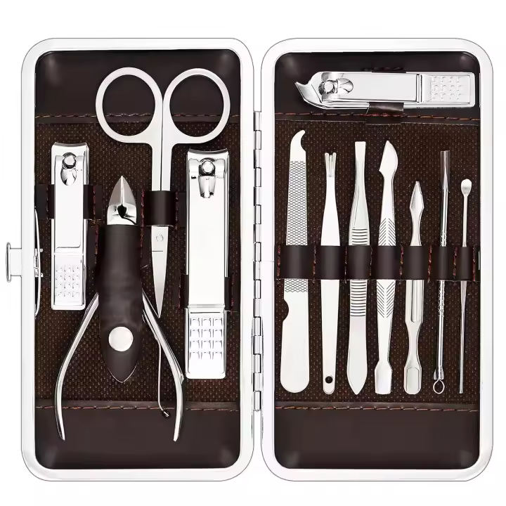 Kit de manicura y pedicura, cortaúñas, herramientas para uñas con Lujo estuche de viaje, juego de 12 (cortaúñas 12 piezas) - 1