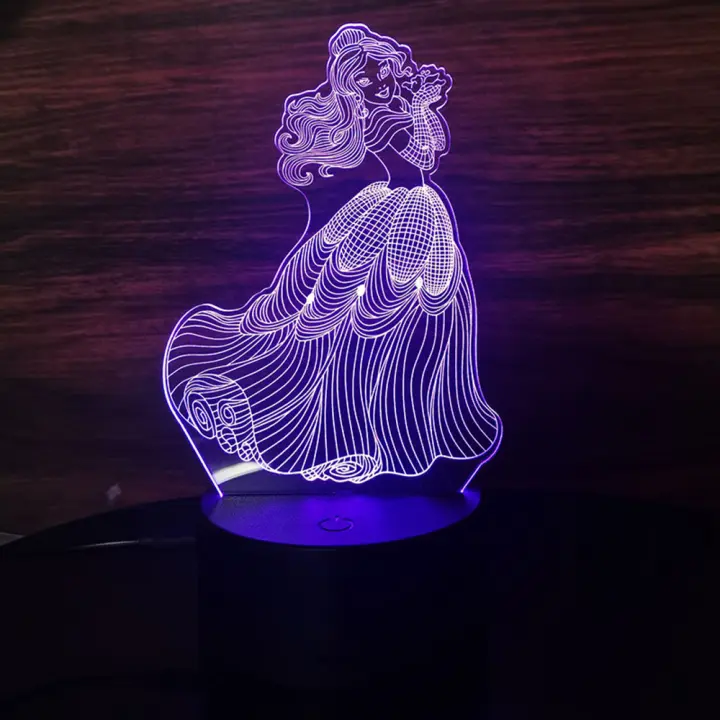 Lámpara Nocturna 3D De Princesa Hielo Para Niños Y Niñas Cambio De Color 7 Luces Decoración De Habitación Regalos Para Niños Y Niñas - 1