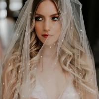 Velo De Novia Romántico Con Perlas Y Lentejuelas De Tulle Suave Monedero De Boda Un Capa Para Mujeres Con Peine - details 0