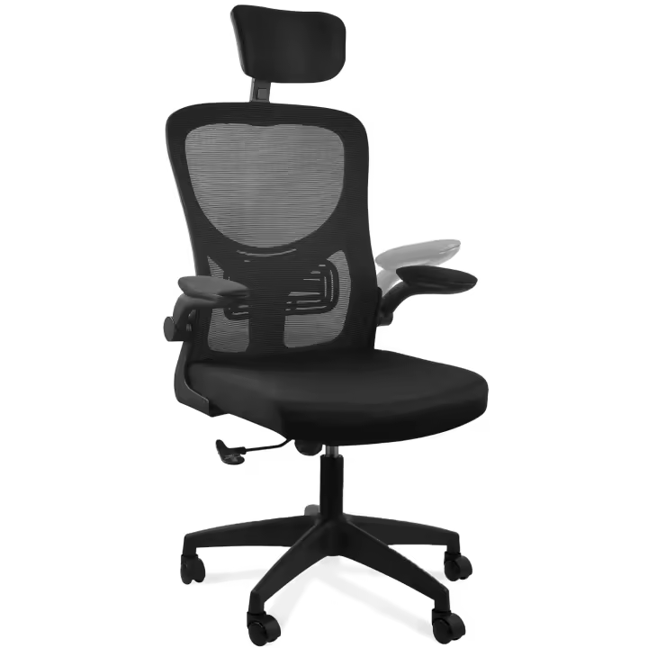 Silla Escritorio Ergonomica - Silla oficina Ajustable y Reclinable con Soporte Lumbar, Reposacabezas Ajustable, Plegables, Malla Transpirable, Ruedas Giratorias 360° Soporta hasta 120kg - Negro - 1