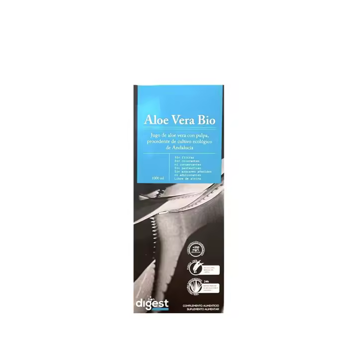 El jugo de aloe vera bio. Herbora. Procede de cultivos ecológicos de Andalucía, sin filtrar y con toda su pulpa.  Sin colorantes ni conservantes. Sin pasteurizar, sin azúcares añadidos y libre de aloína.  Con una concentración mínima de 10.000 mg de poli - 1