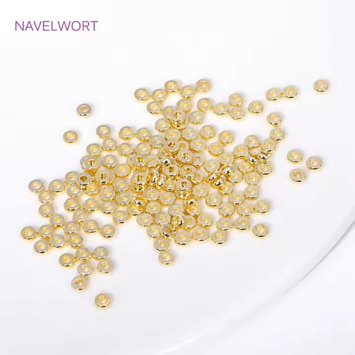 Bolas Redondas Y Planas De Latón Galvanizado En Oro 18K Para Suministros De Joyería DIY Accesorios Para Pulseras Y Collares - 1