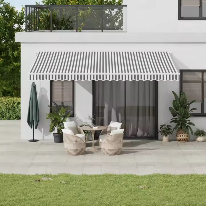 vidaXL Toldo retráctil manual gris antracita y blanco 500x300 cm - 1