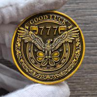 Moneda De La Suerte Con Águila Y Rueda De La Fortuna Diseño Elegante De 4 Hojas De Clover Metálica Para Regalos Únicos - details 2