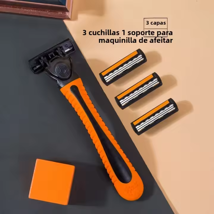 Cuchilla De Afeitar Manual De Acero Inoxidable Para Hombres Y Mujeres 3 Capas Cabeza De Afeitadora Recambiable Para Eliminación De Pelo - 1