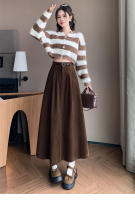 Falda Larga De Corduroy Elegante Para Invierno A-Line Con Cintura Empirica Y Cinturón Amplio Estilo Coreano Moda Feminina - details 8