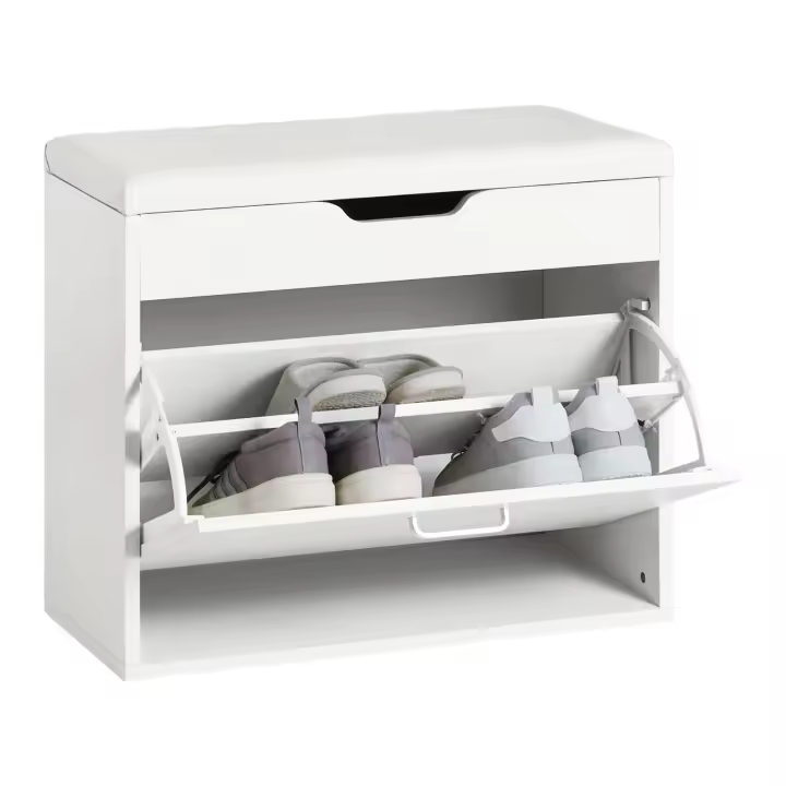 SoBuy FSR95-W Banco Zapatero con 1 Solapas Banco de Almacenamiento con Cojín Acolchado de Asiento 60 x 30 x 50 cm ES - 1