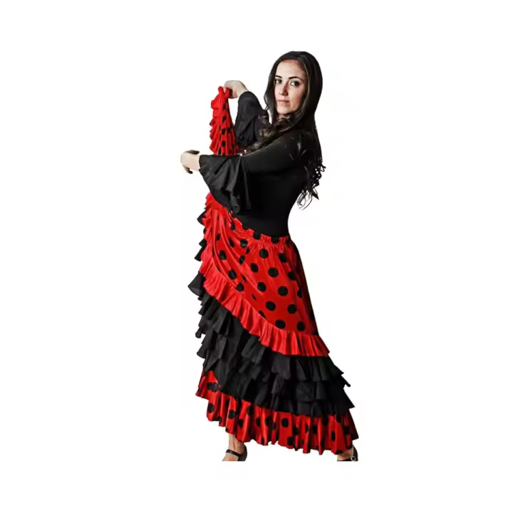 Falda Profesional de Lunares para Baile Danza Flamenco o Sevillanas para Mujer con 5 Volantes en 3 Colores Disponibles. - 1