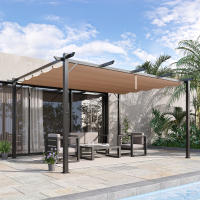Pérgola gazebo 3x4 m con Techo de tela de Aluminio ajustable, Toldos grises y marrones para Terraza y Jardín - details 0