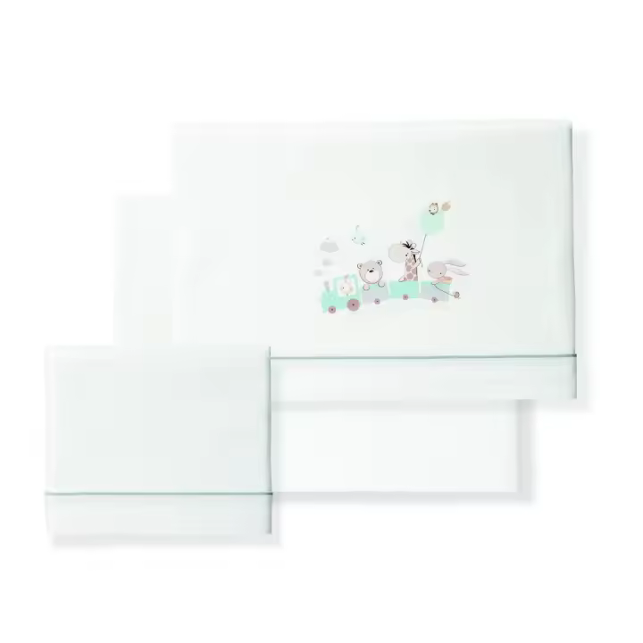 Conjunto 3Pcs Berço(Lençol106X82+Lençol Colchão85X55X9+Almofada50X30)-Algodão-Jirafa Tren - B/Verde B.Active - 1