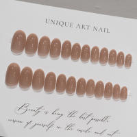 24pcs/set Uñas Postizas De Talla Grande En Rosa Gris Y Marrón Estilo Francés Y Almendrado Para Otoño E Invierno Decoración De Uñas Press on Falsas Acrílicas - details 27