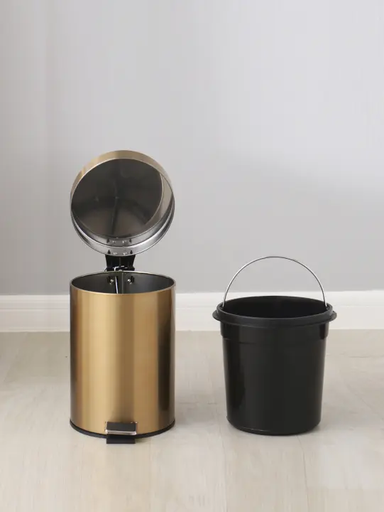 Bandeja De Cocina Y Baño De 3 Litros Mini Champagne Metálica Redonda Ecológica Para Decoración De Navidad Recipiente De Basura Para El Hogar - 1