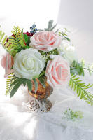 25pcs Flores Artificiales De Blush Realistas Con Tallos Rosas De Esponja Para Boda DIY Centros De Mesa De Baile De Novia - details 0