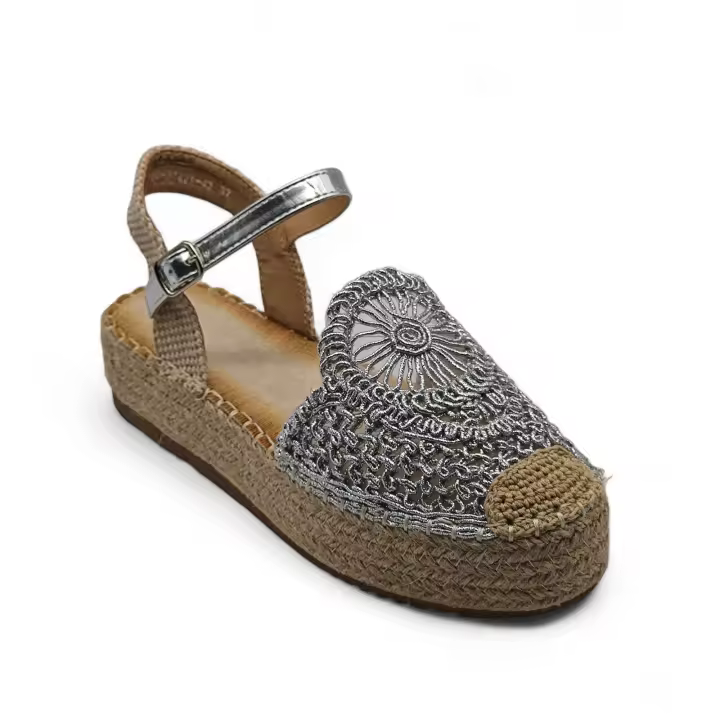 Calzados soraia, Sandalia de antelina y plataforma de yute, espardeñas planas, para mujer. - 1