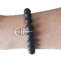 Pulsera de Plata de Ley 925 con Cruz de Caravaca y Ágata Negra Mate 10mm - Ajustable y Elástica - Bolsa de Tela de Regalo - details 1