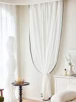 1pc Cortina De Ventana De Lino Francés Con Borde Negro Y Red De Malla De Lujo Pequeña Cortina Perfumada Para Decoración De Hogar - details 2