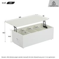 Moderna Mesa de Centro Blanca DE ALTO Brillo con iluminación LED y almacenamiento Oculto-Mesa Auxiliar con desplazamiento hidráulico, 100*50*35 cm, 40 kg de carga - details 8