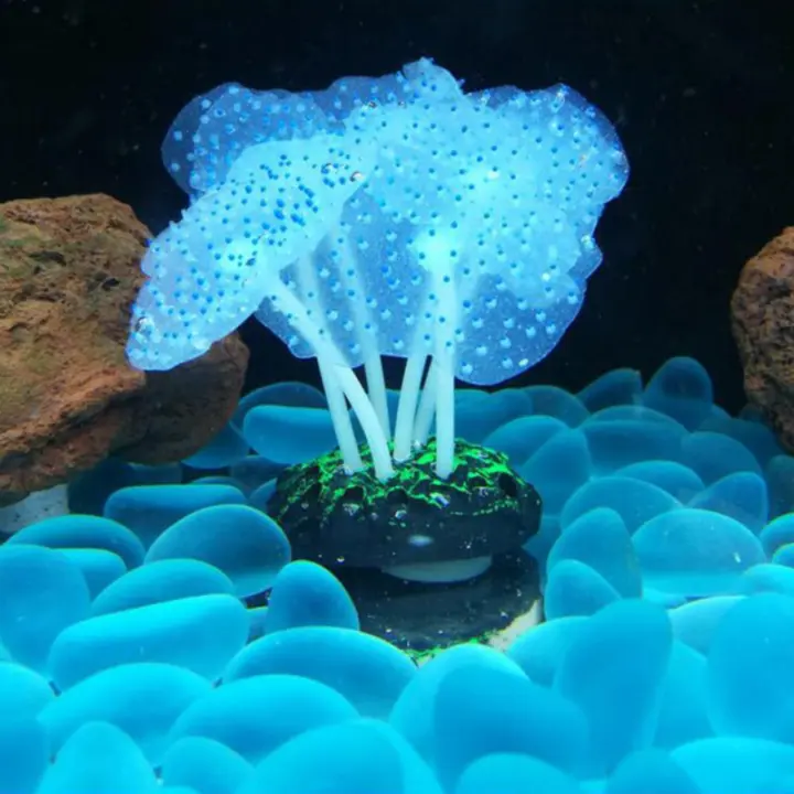 Decoraciones De Acuario Simulación De Mundo Submarino Luminoso De Silicona Coral Falso Fluorescente Anémona De Mar Colorida Para Jaula De Peces - 1
