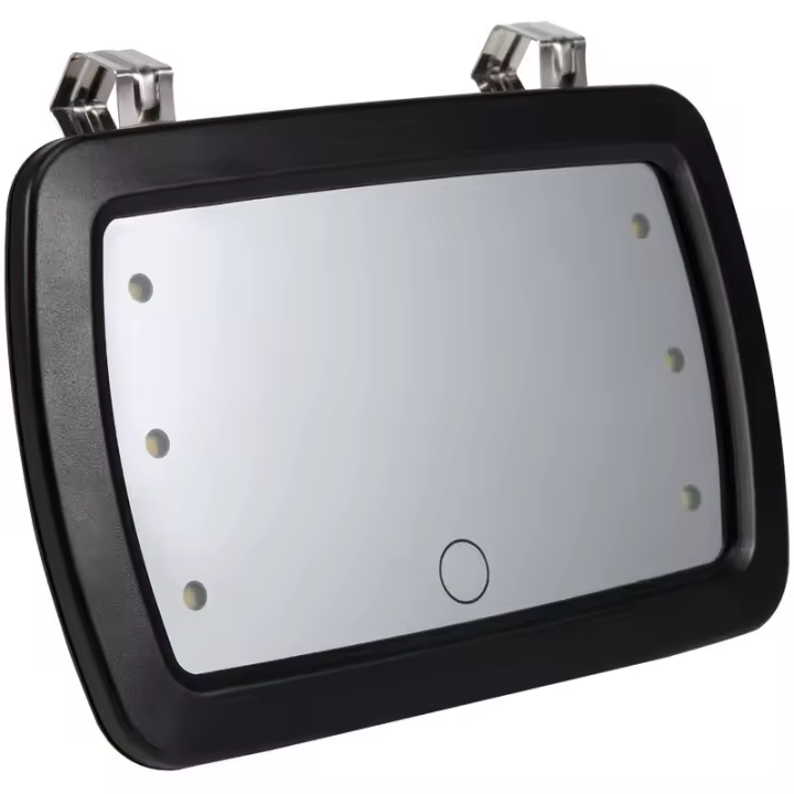 Espejo de maquillaje con sombra solar para coche, espejo cosmético de tocador con seis luces LED, estilo de coche - 1