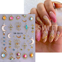 Pegatinas De Uñas 5D Estilo Bohemio Con Estrella Flor Y Diamantes Adornos Para Manicura DIY Decoración De Uñas Con Patrón De Línea Solar - details 6