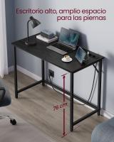 Escritorio con luz led y tomas de corriente integradas, para juegos y oficina, ideal para estudio y dormitorio, diseño compacto ahorra espacio, marrón rústico o negro ébano, 50x100x76 cm - details 9