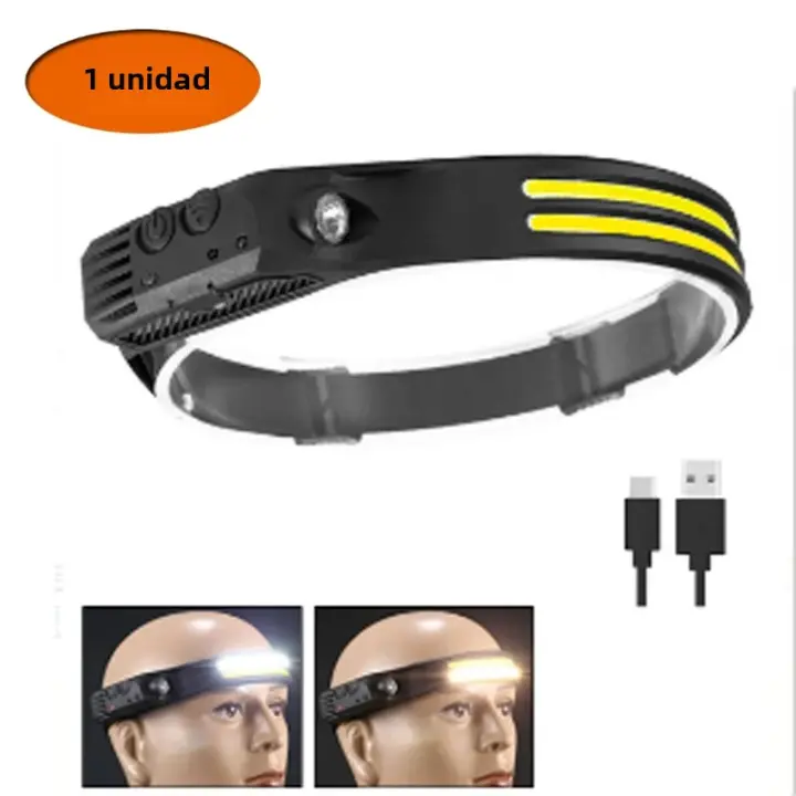 Linterna Frontal Recargable Con Sensor De Onda LED Tipo-C Para Camping Y Pesca Luz De Búsqueda Con Batería Integrada Impermeable 7 Modos De Iluminación - 1
