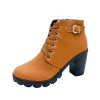 Botas De Tacón Alto Para Mujer Primavera Invierno Calidad Superior Con Cordones Moda Europea Zapatos De Mujer PU Botas Con Plataforma Entrega Rápida - details 25