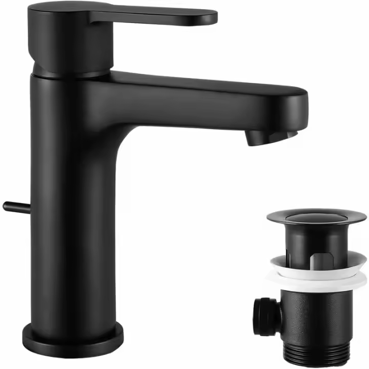 Grifo de baño con Barra de trackión, sin Manos Sucias, Grifo de lavabo incluido, Desagüe Negro MIRAS-B - 1
