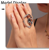 Anillos abiertos grandes de acero inoxidable para mujer, Material de cobre con diamantes de imitación, anillos redondos para dedo, joyería resistente al agua, colgante de plata dorada, anillo giratorio geométrico para dedo, anillo Simple para mujer - details 2